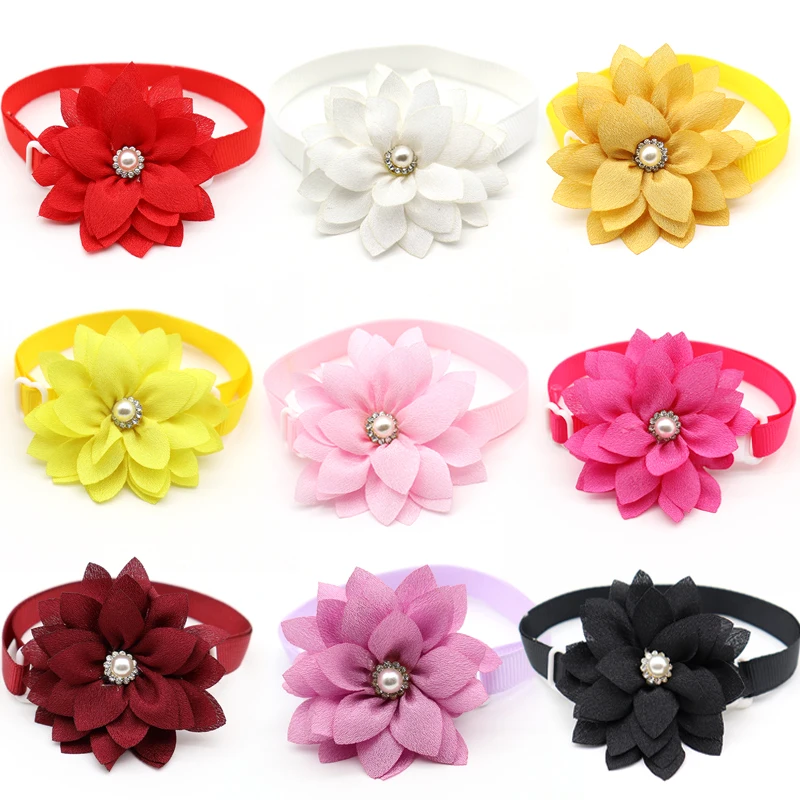 

Wholesale 50Pcs Small Dog Grooming Accessories Chiffon Flower Puppy Dog Bow Ties Necktie Pet Grooming Dog Accessories Bow Tie