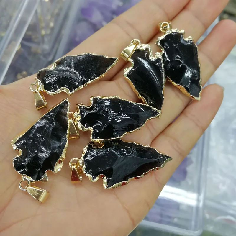 Модные черные обсидиановые камни стрела грубая целебная точка колонна из