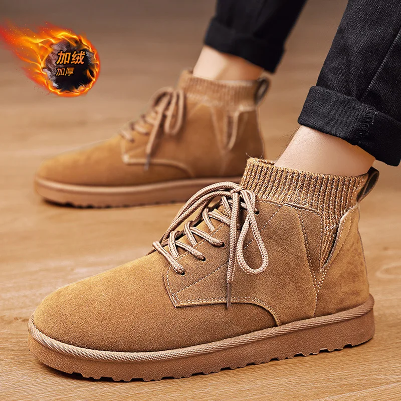 

Зимние ботинки для мужчин, мужская обувь, теплые мужские ботинки на плоской подошве, высокие зимние ботинки, бархатная непромокаемая обувь, ...