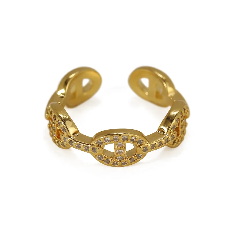 

SexMara 20FW New OCEANS Retro Temperament Micro-inlaid Zircon Hollow Out Chain Opening Ring for Women Girls Jewelry Gift