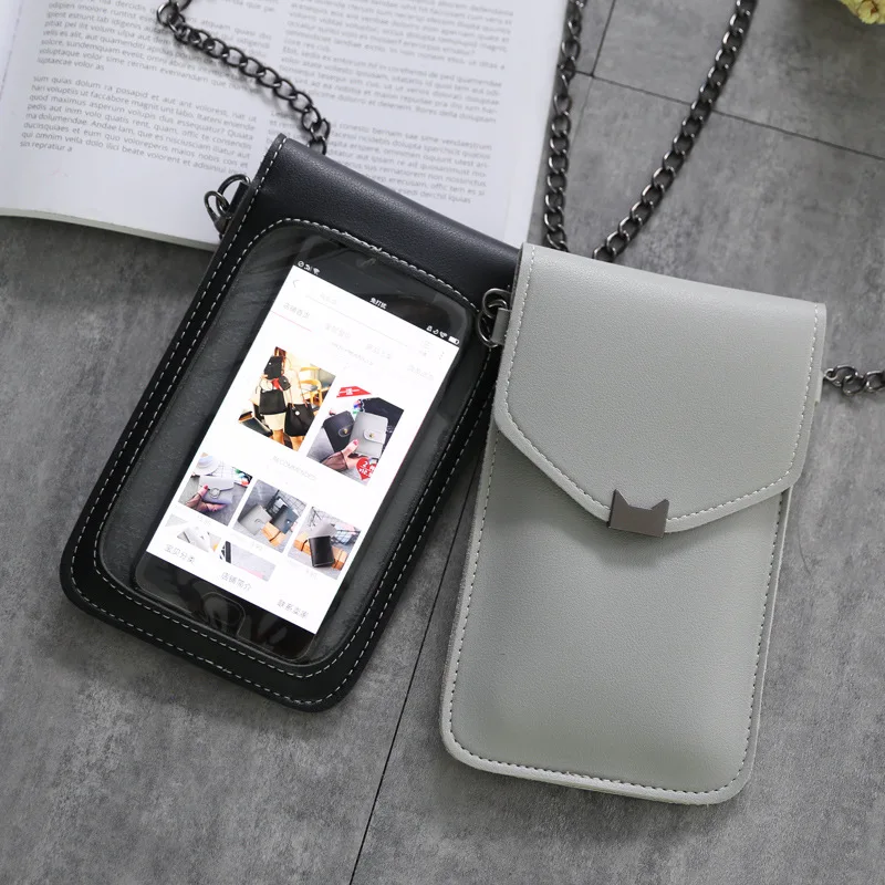 

Transparent Screen Phone Bag Cute Cartoon Women Mobile Phone Bags Fashion Popular Lady Shoulder Bags Lovely Mini Crossbody Pouch