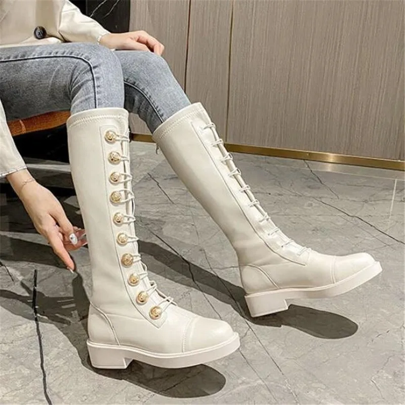 

Women's metal buckle autumn and winter new boots, nude boots, women's boots, casual thick-soled punk style women's shoes