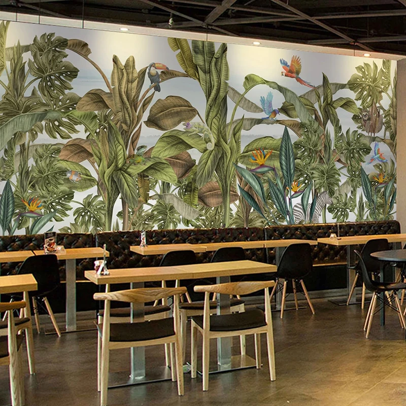 Ручная роспись тропический дождь лес лист цветок Птица Животные водостойкие