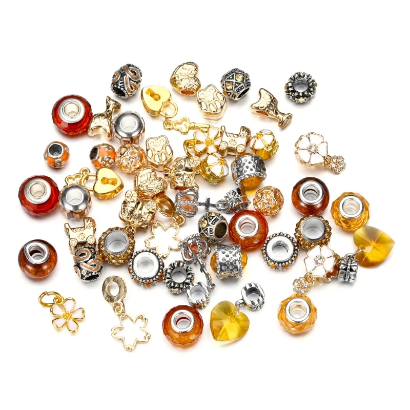 

X7AF 50 Pcs Large Hole Metal Beads Charms Spacer Beads European Beads for DIY Jewelry