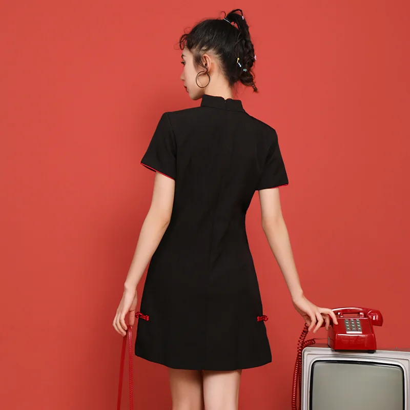 

Summer New Young Girls Slim Fit National Style Embroidery Improved Cheongsam Small Dress