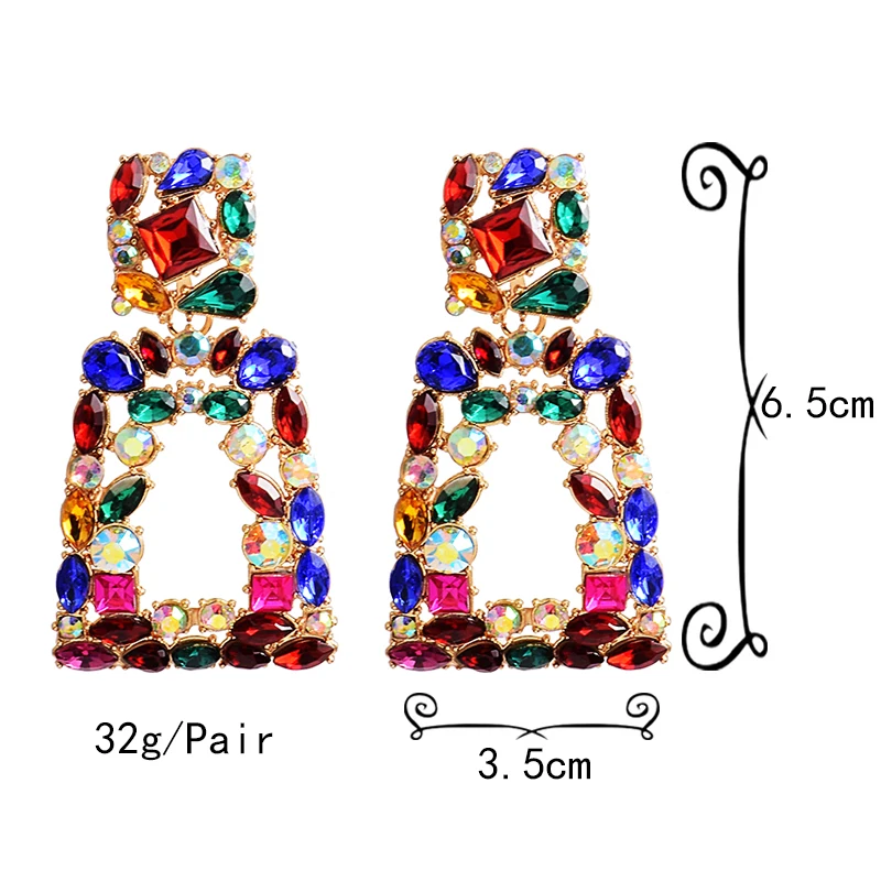 

Wholesale ZA New Long Metal Hollowed-out Hanging Colorful Crystals Dangle Drop Earrings Fine Jewelry Accessories For Women