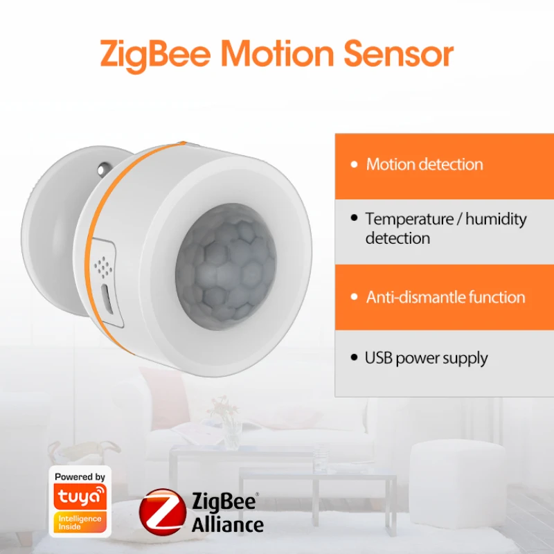 

Инфракрасный датчик движения ZigBee, Tuya, встроенный датчик температуры и влажности, беспроводной пассивный инфракрасный детектор для шлюза ...