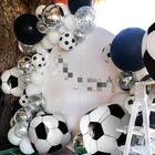 Баннер с днем рождения бумаги, черный, белый, Футбольная тематическая вечеринка, украшение для дня рождения, набор футбольный воздушный шарик