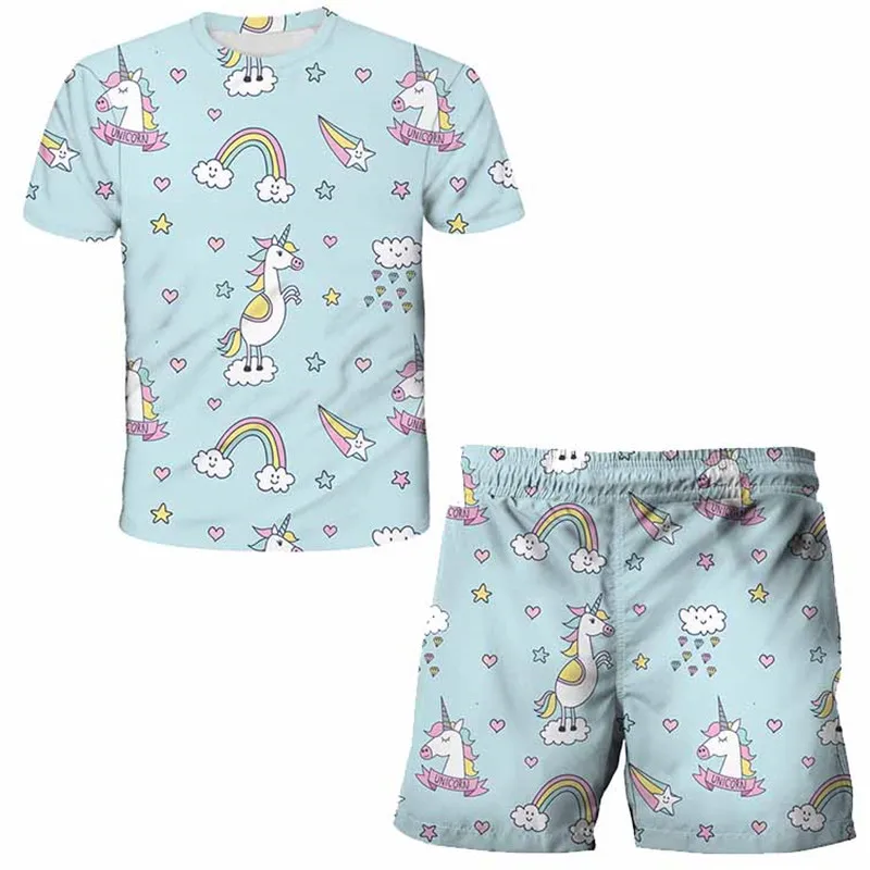 

2020 new Unicorn Children's Sets Summer hot sale Short Sleeve boys clothes set polyester clothes 4-14 years kids cartoon clothes