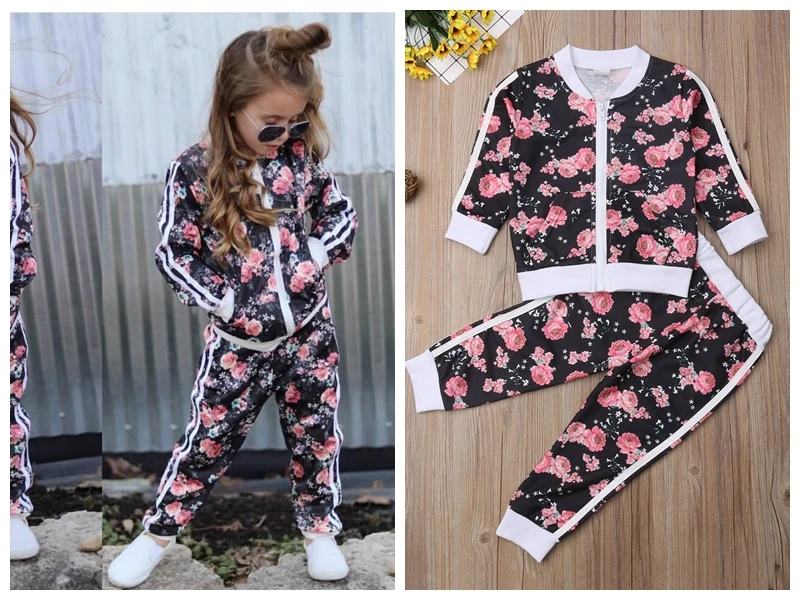 Комплект одежды для девочек 7 лет свитшот на молнии с длинным рукавом и цветочным