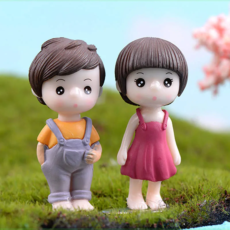 1 Pair Romantic Couples Figurines DIY Micro Landscape Mini PVC Home Ornaments Fairy Garden Miniatures Cute Boy and Girl Lovers | Дом и сад