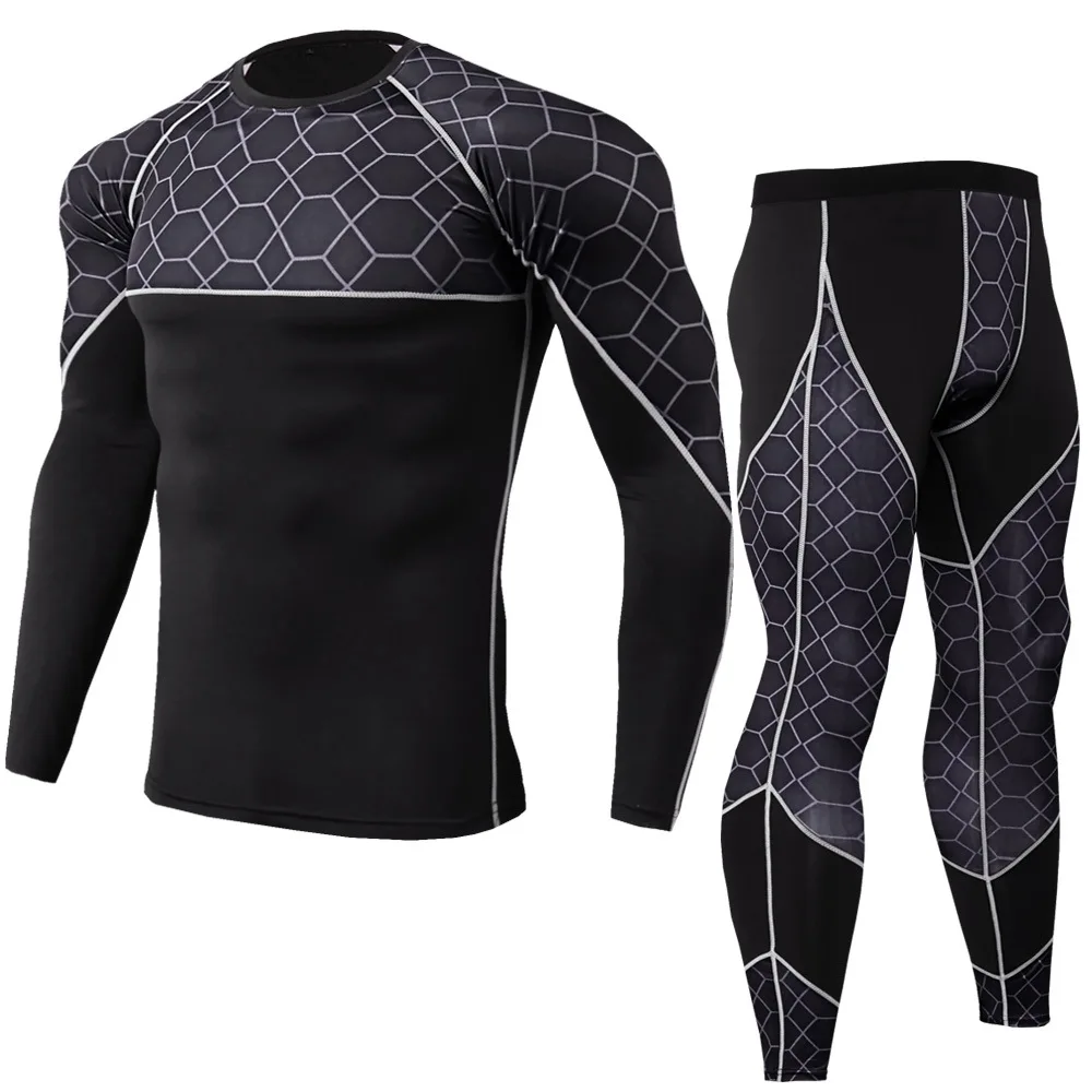 

Men's PRO Tight Fitness Sports Training Suit Stretch Quick-Drying Long-Sleeved + Trouser Suit
