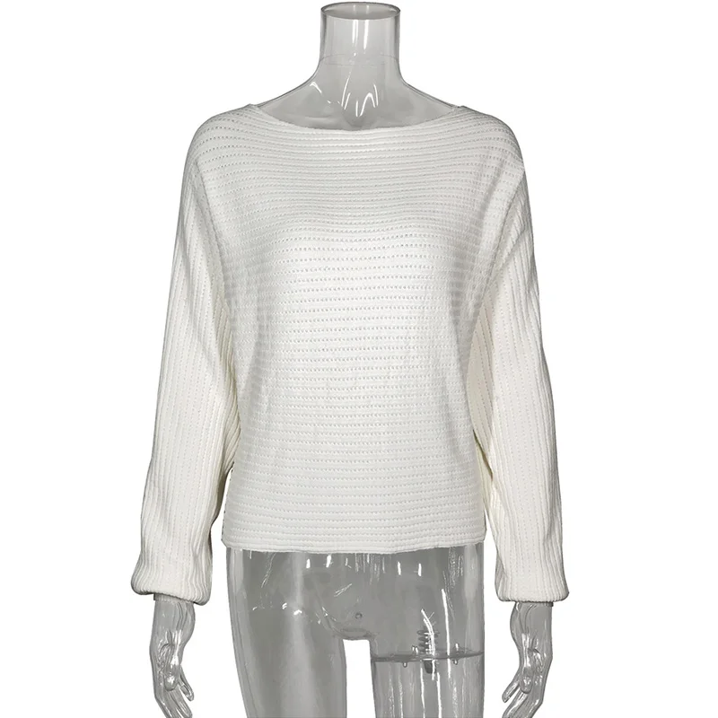 Женский свитер с открытыми плечами Fitshinling ажурный трикотажный пуловер рукавами