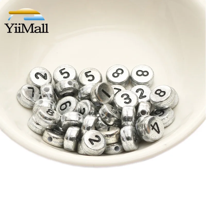 

100-500pcs 4*7mm Silve Digital Acrylic Beads Round Flat Number Spacer Beads For Jewelry Making Diy Bracelet Necklace Accessories
