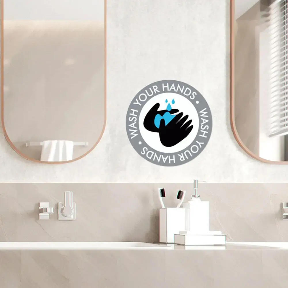 

5pcs Handwashing Signs Gum can be Removed PVC Wall Sticker Wash Your Hands 29CM Dia Notice Sign Stickers