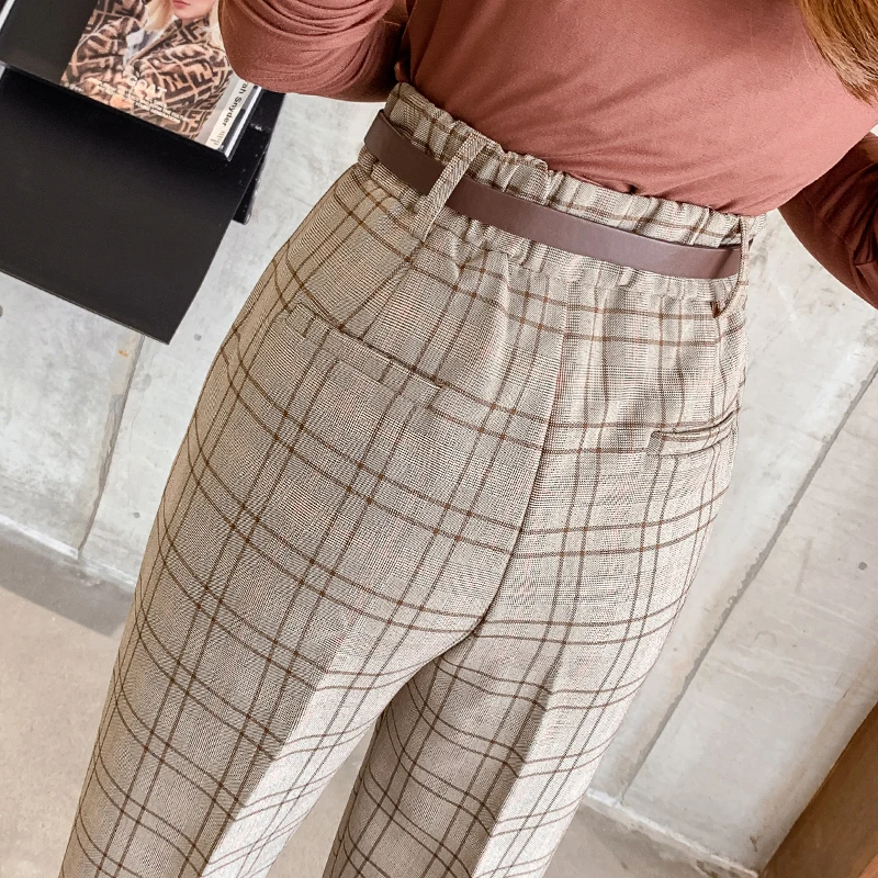 Женские брюки-карандаш Mozuleva повседневные клетчатые брюки до щиколотки с высокой
