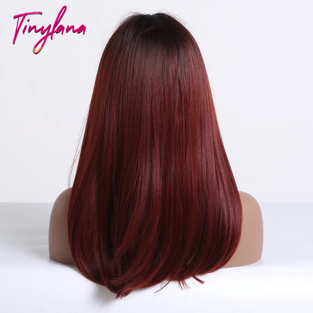 Крошечные Синтетические длинные прямые парики Лана с челкой Омбре коричневые