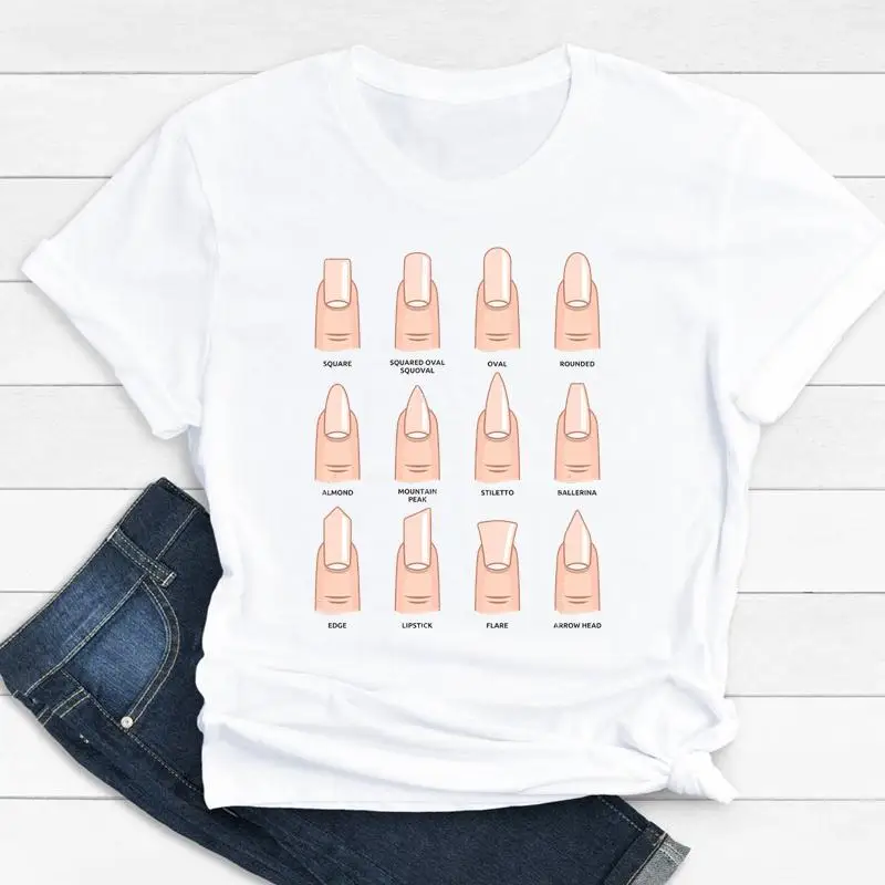 

Женская одежда, футболка в стиле ногтевого дизайна, Повседневная модная одежда, женская летняя графическая футболка с круглым вырезом и кор...