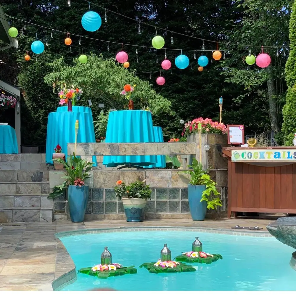 24 шт. Китайский бумажный фонарь разных размеров небесно-голубой оранжевый