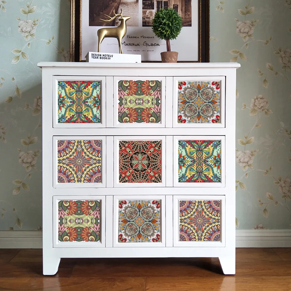 10 шт./Партия 15 см/20 см индийский узор стикер на стену само клейкие плитки обои