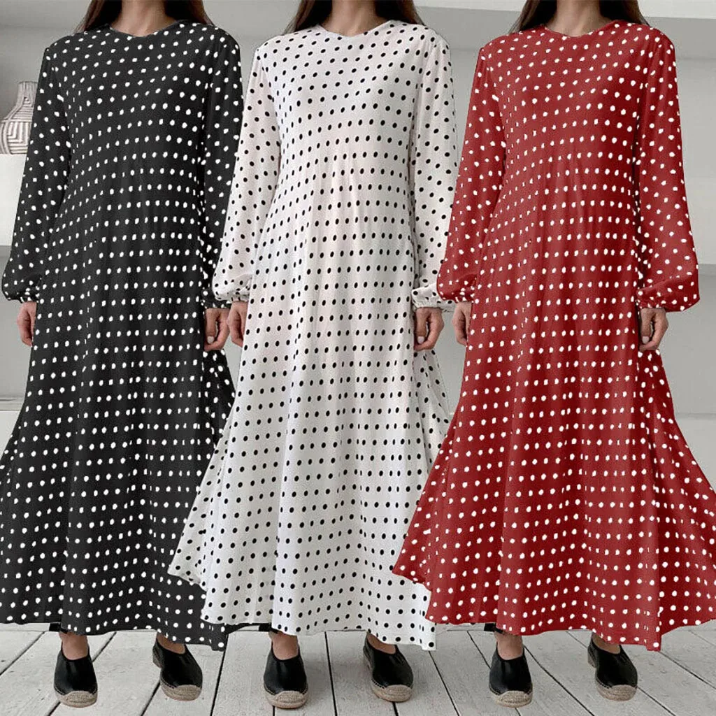 Lipswag женское платье макси в горошек с оборками Повседневное круглым вырезом и