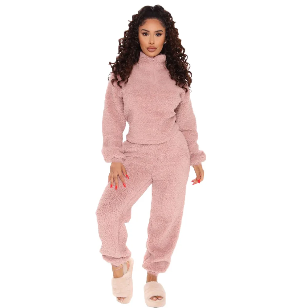 

Костюм женский WEPBEL, толстовка + штаны, однотонный, плюшевый, Осень-зима