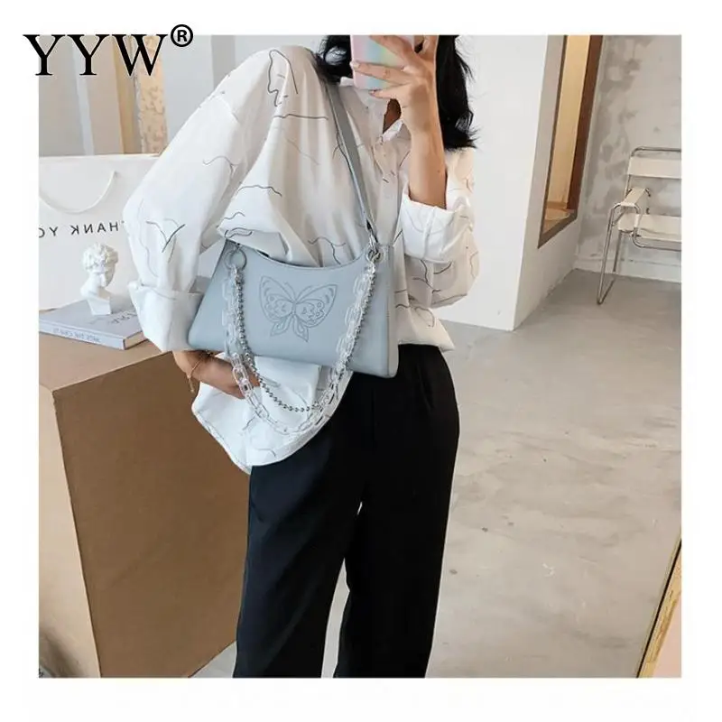 

New PU Leather Bag For Women 2020 Solid Color Pearl Chain Shoulder Handbags Elegant Female Travel Fashion Party Hand Bag