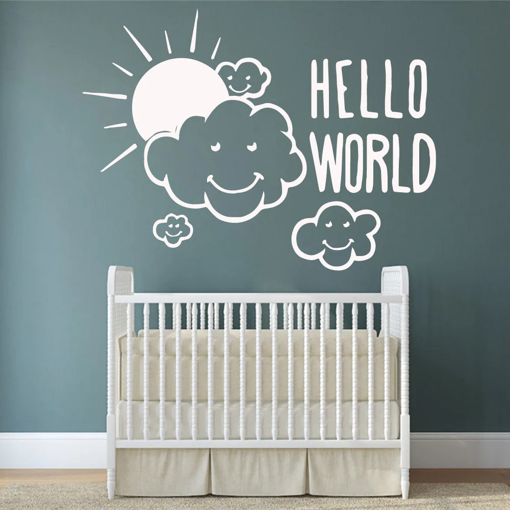 Виниловая наклейка на стену сделай сам с облаком Здравствуйте мир домашний декор