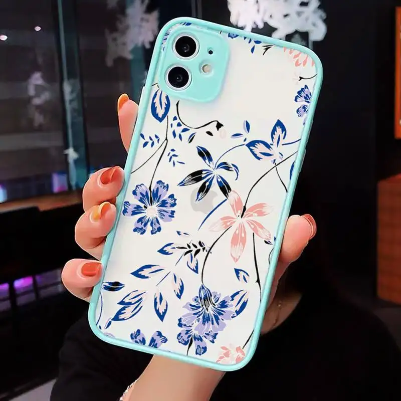 

Fashion Cute Flowers Phone Cases matte transparent For iphone 7 8 11 12 plus mini x xs xr pro max cover