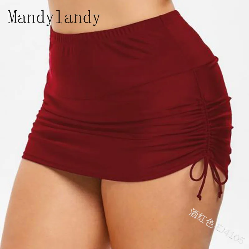 

Mandylandy Skirt Summer High Waist Fashion Pleated Pencil Mini Skirt Women's Casual Solid Color Slim Fit Lace Up Skirt