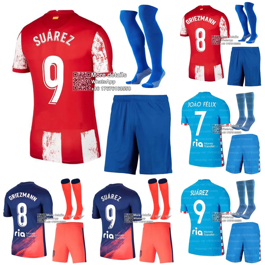 

2021 Child Set 21 22 Atletico MadridES SUAREZ CORREA DIEGO COSTA New kids kit Shirt JOAO FELIX LEMAR VITOLO LODI LEMAR