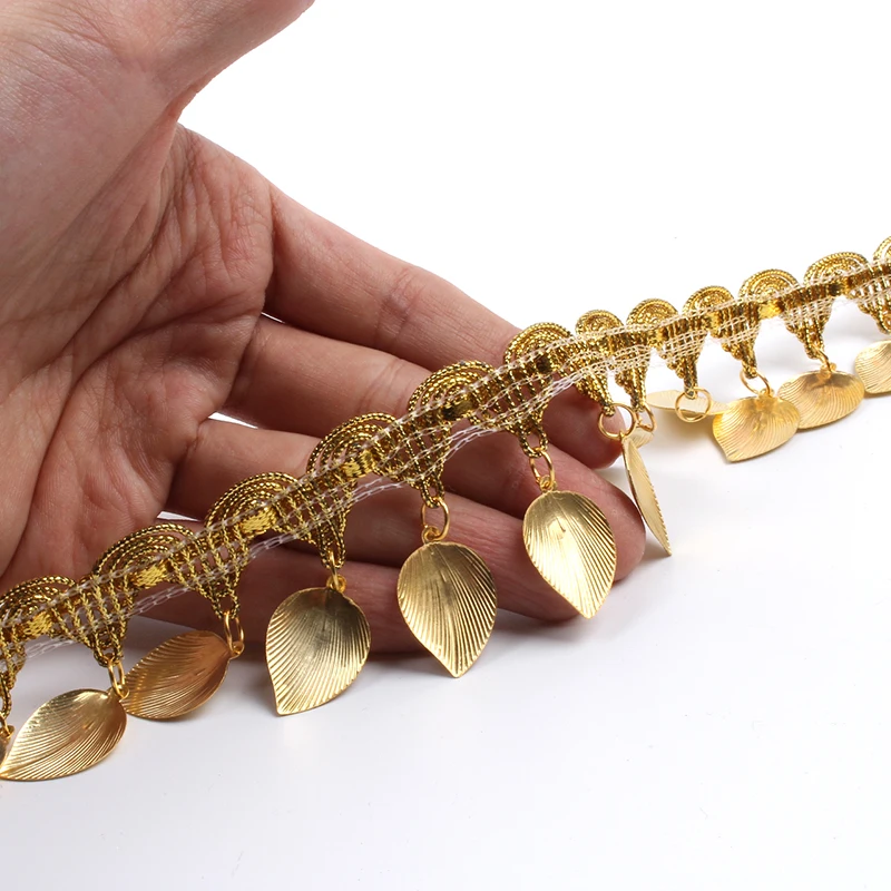 Кружевная лента с бахромой листьями и блестками 45 мм 1 ярд для свадьбы вечеринки