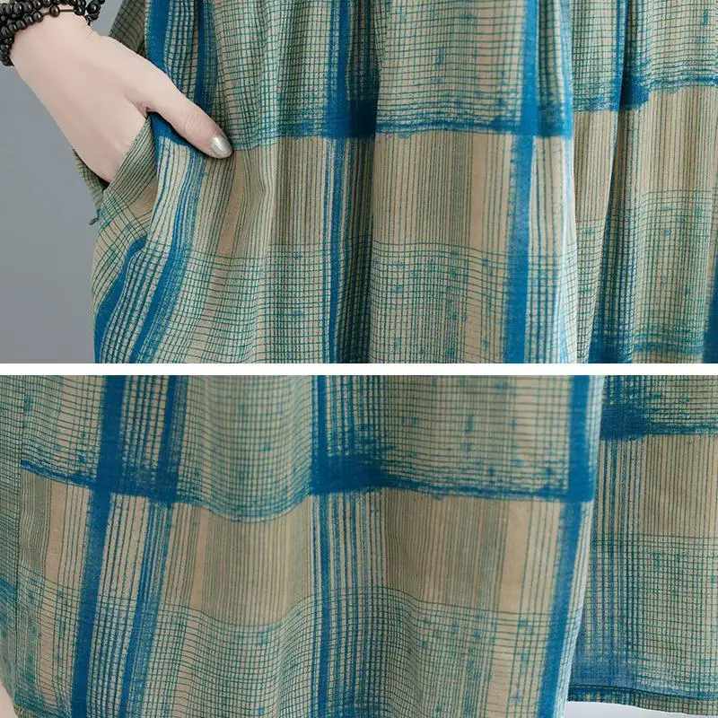 

Plus Size Plaid Vintage Summer Dress 2021 Cotton Long Ladies Dresses for Women 4XL 5XL 6XL Korean Casual Oversized Dress Vestido