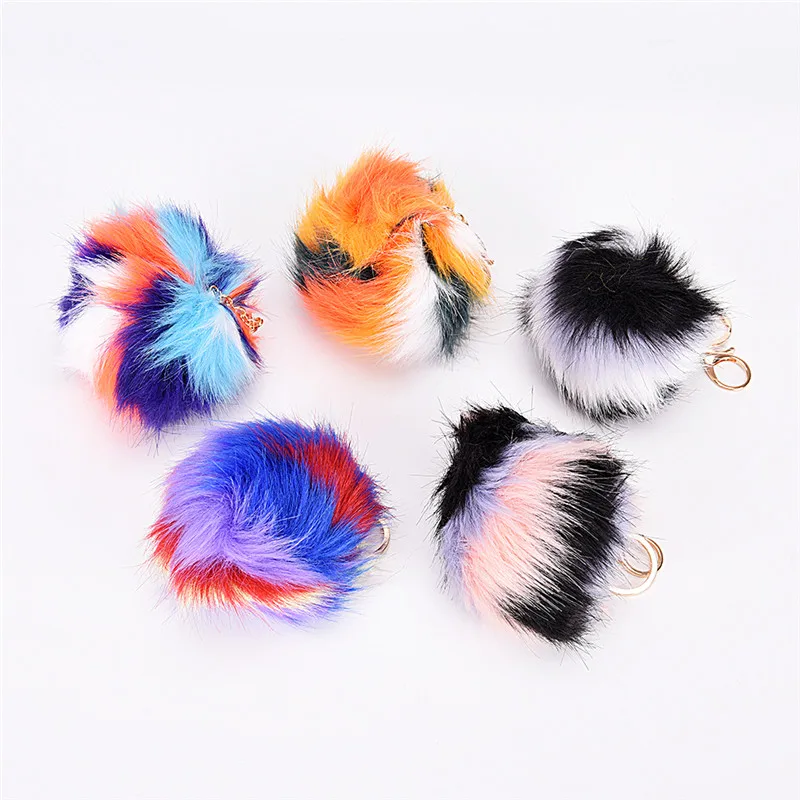 

New Fashion Colorful Fluffy Rabbit Fur Ball Keychain Fur Pompom Key Chain Charm Keyring Women Bag Pendant New Fashion