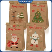 christmas kraft paper bags santa claus snowman fox holiday xmas party favor bag candy cookie pouch gift wrapping supplies