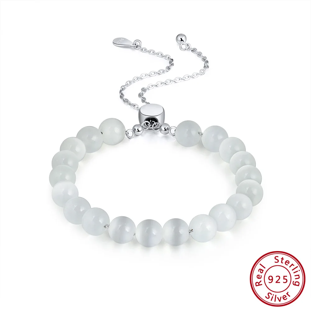 Cat Eye Stone ORSA JEWELS, Настоящее серебро 925 пробы, женские браслеты и браслеты с бусинами, кошачий глаз, жемчужные женские серебряные ювелирные изделия SB36 - Цвет камня: Cat Eye Stone