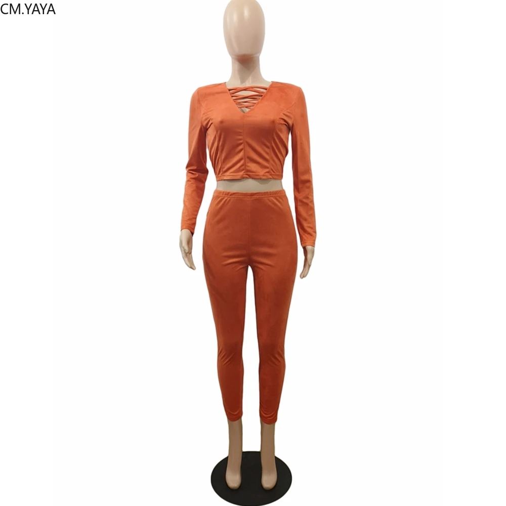 Женский замшевый комплект GL с длинным рукавом и V-образным вырезом укороченный