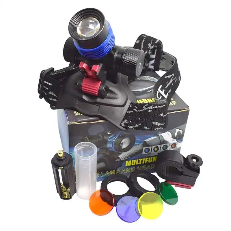 

1600LM XML T6 Headlight Zoomable 3 Modes Led Head Light Portable Headlamp Bike Light+4 Color Filter+Bicycle Clip for Hunting
