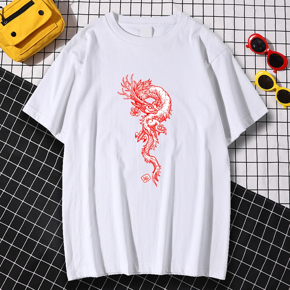 

Kohpweran Vintage The Dragon Soaring Into The Sky Printtshirts Man Loose Harajuku Top Creativity Pattren Clothes Aesthetic