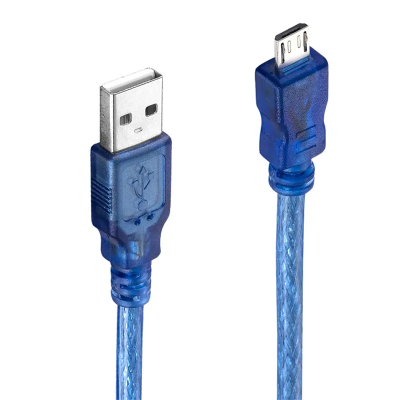 Фото Кабель для передачи данных Micro USB 2,0, фотовспышка Mirco-B, двойное экранирование, плетеная фольга, прозрачный, синий, 0,3 м, 0,5 м, 1,0 м, 1,5 м, 3 м, 5 м №2