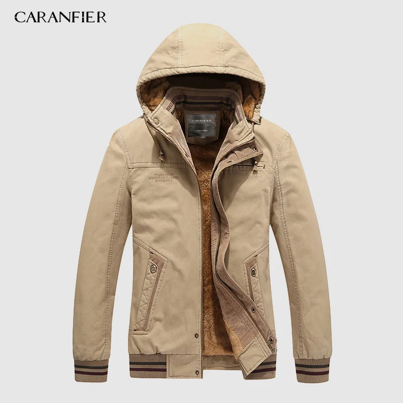 CARANFIER мужская зимняя куртка с капюшоном толстая и теплая флисовой подкладкой