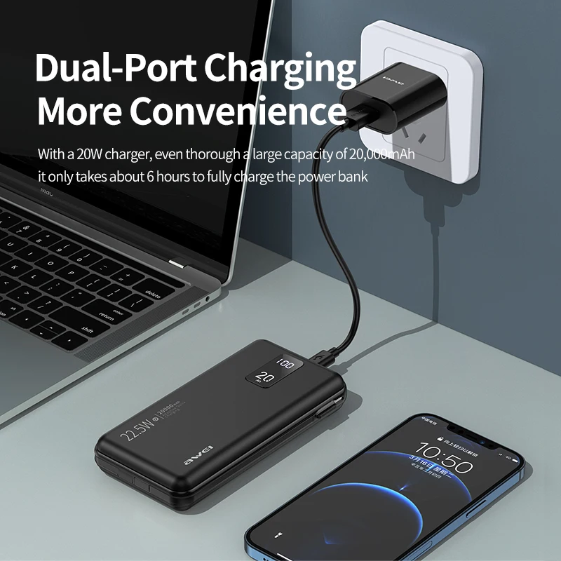 AWEI P38K 22 5 Вт 20000mAh повербанк для телефона зарядка на айфон быстрая Портативный
