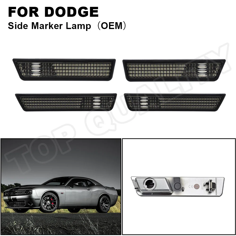 

4PCS Smoked Lens Car Front Rear OEM Side Marker Light High Fender Lamp For Dodge Challenger 2008 2009 2010 2011 2012 2013 2014