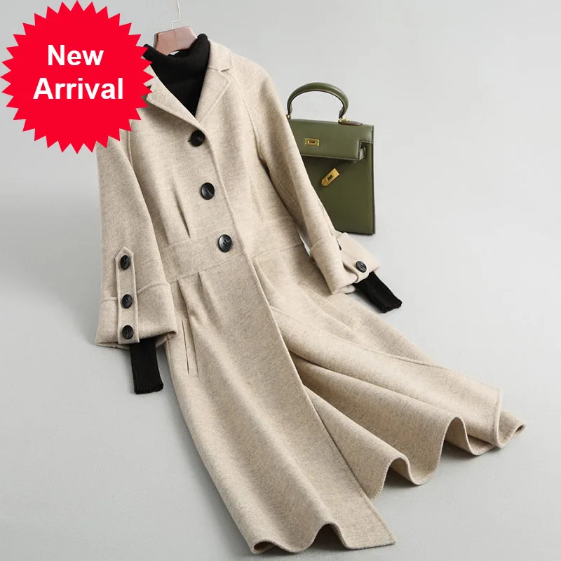 

Женское зимнее теплое пальто A18017 из 100% натуральной шерсти с мехом и отложным воротником, длинное пальто, куртка, пальто