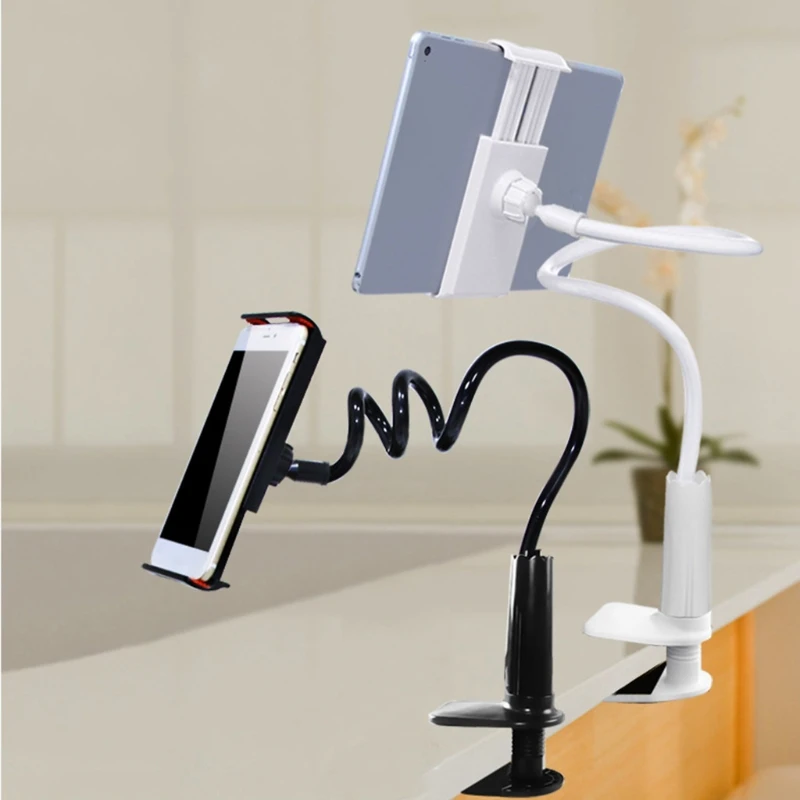 

20CB Phone Holder Bed Gooseneck Mount Flexible Arm 360 Mount Clip Bracket Clamp Stand for Cell Phone Tablet Black White