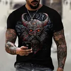 Мужская свободная футболка, Черный Повседневный пуловер оверсайз с 3d-изображением черепа и рога, лето 2021