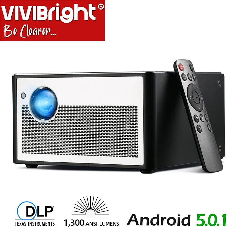 VIVIBRIGHT умный проектор H1 1300 ANSI люменов. Память: 2 ГБ + 16 Гб. Android Wi Fi HD in. Светодиодный