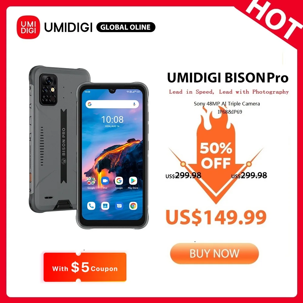 

Смартфон UMIDIGI BISON Pro, 128 ГБ, IP68/IP69K, Helio G80, NFC, камера 48 МП, экран 6,3 дюйма FHD +, 5000 мАч