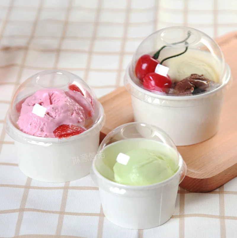 

50pcs High quality white ice cream paper cup salad cups packaging cake box disposable pudding yogurt jelly dessert cups with lid