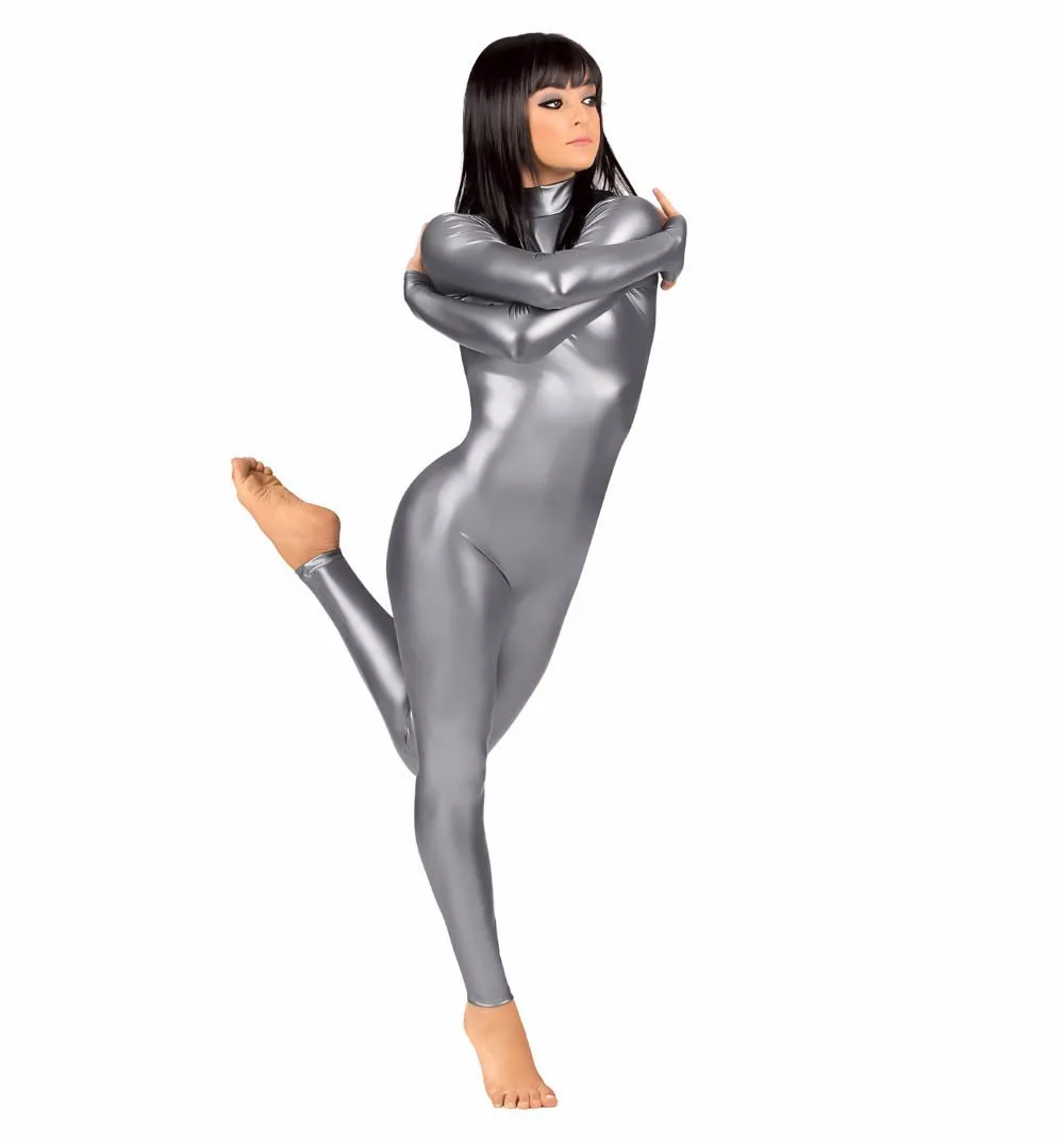 Women's Adult Long Sleeve Shiny Metallic Unitard Costume Spandex Ballet Full Bodysuit Dance Gymnastics Catsuit Mock Neck |